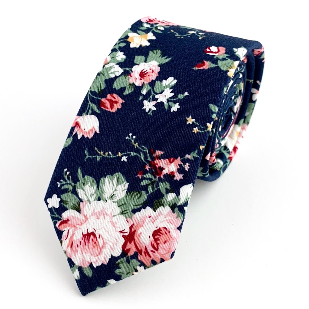 Men's Slim Vintage Style Navy & Blush Floral Tie